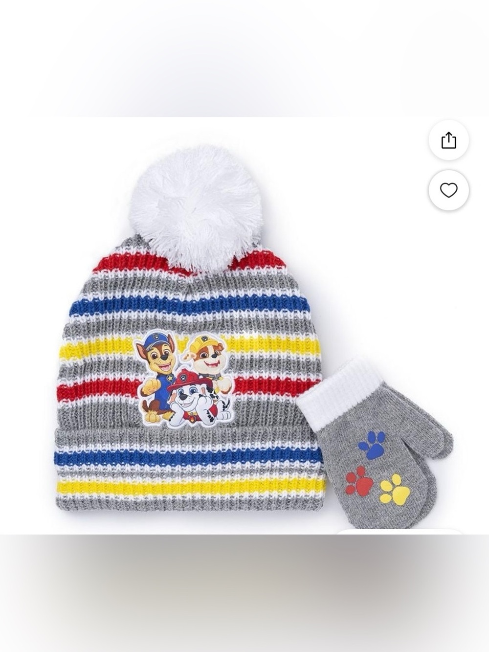 Kohl's Paw Patrol Stripe Pom Beanie and Mittens - Gray, Red, Blue, Yellow, White